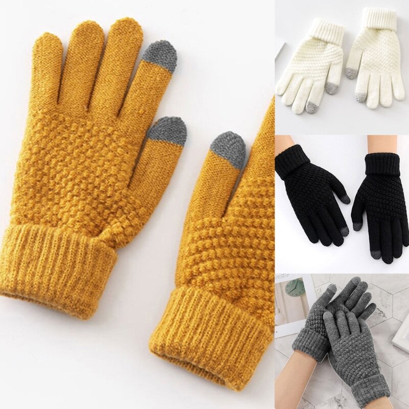 Y1UB зимние перчатки для сенсорного экрана, вязаные теплые толстые термомягкие удобные плюшевые подкладки с эластичной манжетой,