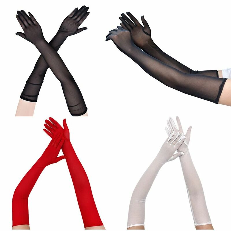 New Ultra-Thin Elasticity Tulle Mesh Gloves Elegant Women Sexy Black Sunscreen Gloves Female Anti-UV Driving Car Gloves
