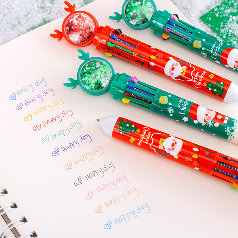 Kids Cartoon Colorful Pen Santa Claus Xmas Tree Ballpoint Pens Christmas Theme Gifts Stationery Writing Tools Painting Supplies
