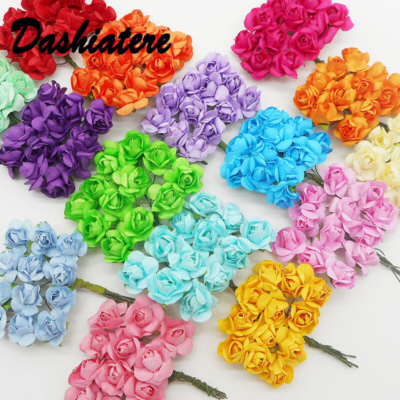 Dashiatere-flores artificiales de papel para fabricación de ramillete de muñeca, 24 piezas, 2,5 CM