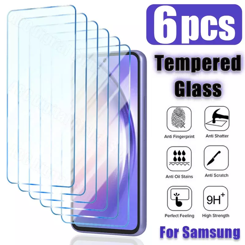 6PCS Tempered Glass for Samsung A54 A34 A14 A24 A12 A52 S23 S22 Plus Protective Glass for Samsung A53 A73 A13 A22 A32 A33 A23 5G