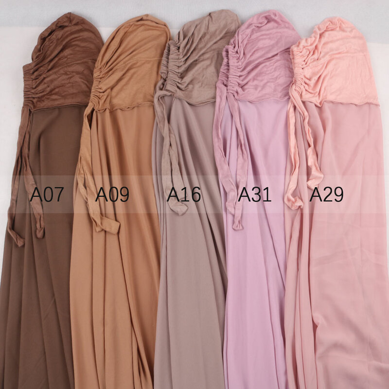 Instant Chiffon Hijab With Bonnet Elastic Rope Cap Bubble Heavy Solid Color Inner Scarf Headband Stretch Hijab Cover