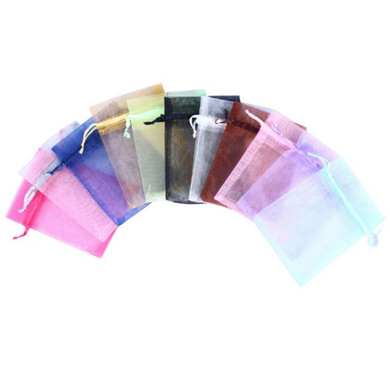 100Pcs/lot Organza Bag Jewelry Tulle Drawstring Bag Jewelry Packaging Display & Jewelry Pouches Wedding Gift Bags 7x9 cm