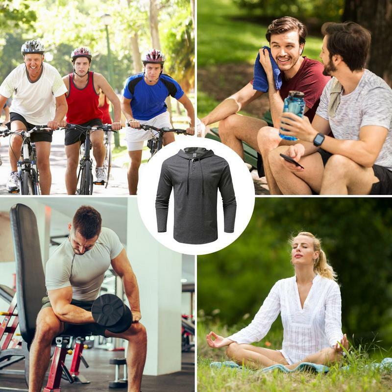 Men's Athletic Shirt Hoodie Fall Long Sleeve Hooded Casual Shirts Active Casual Drawstring Hoodie Shirt With Button Front