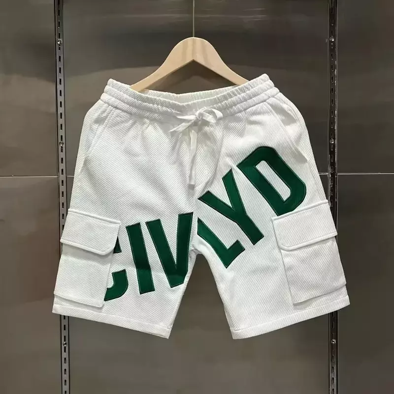 Calça esportiva casual masculina de sesta verde, calça bordada em letras, moda coreana, roupa de alta qualidade, verão, 2023