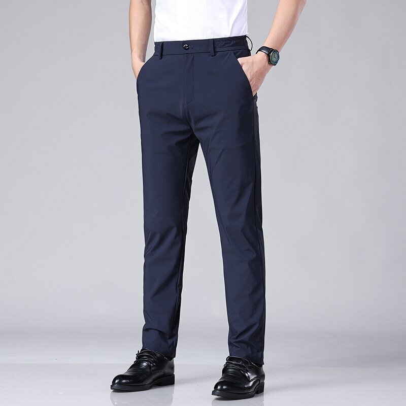 CELANA Jogger pria kasual, celana panjang pria tipis bisnis elastis pinggang elastis elastis Korea tipis hitam abu-abu biru musim panas 2023