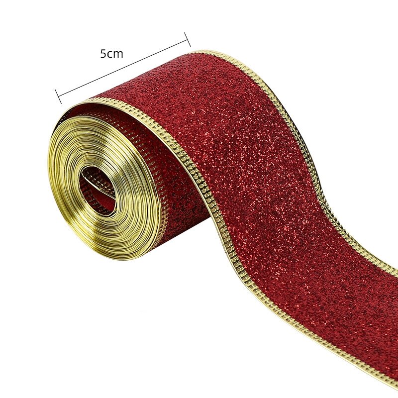 50mm Christmas Ribbon Wired Edge Glitter Ribbon for Gift Wrapping Xmas Tree Bowknot Wreath Ornament Decoration