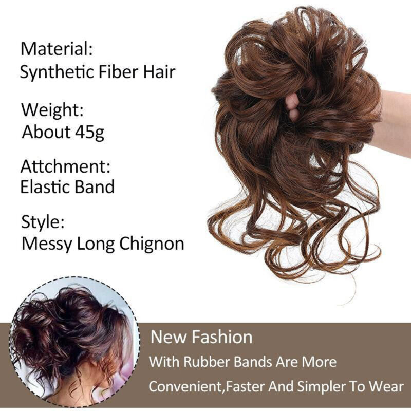 Extensões sintéticas desarrumadas para mulheres, coque updo ondulado encaracolado com elástico no cabelo, peruca perfeita, acessórios para uso diário