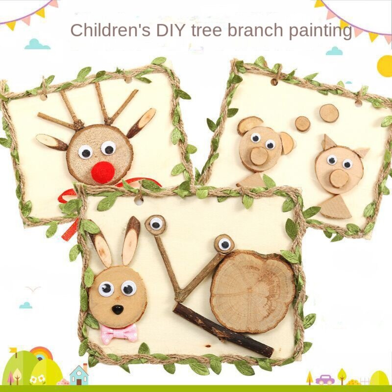 Marco de madera para niños, juguete educativo hecho a mano, Animal creativo, paquete de Material artesanal