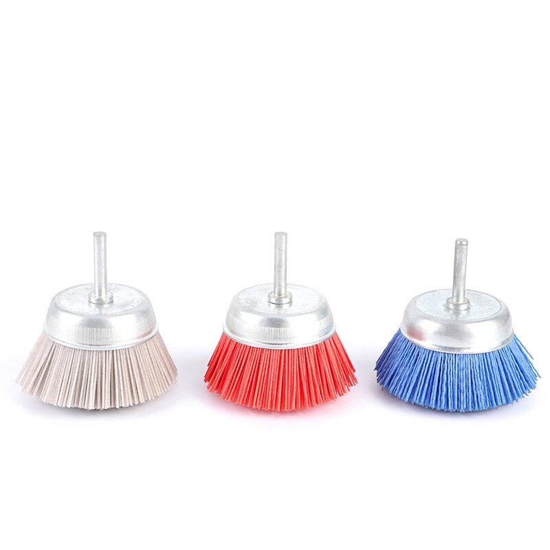 3Pcs 3Inch Nylon Filament Abrasive Wire Cup Brush Kit with 1/4 Inch Shank, Include Fine Medium Coarse Grit Removal Rust