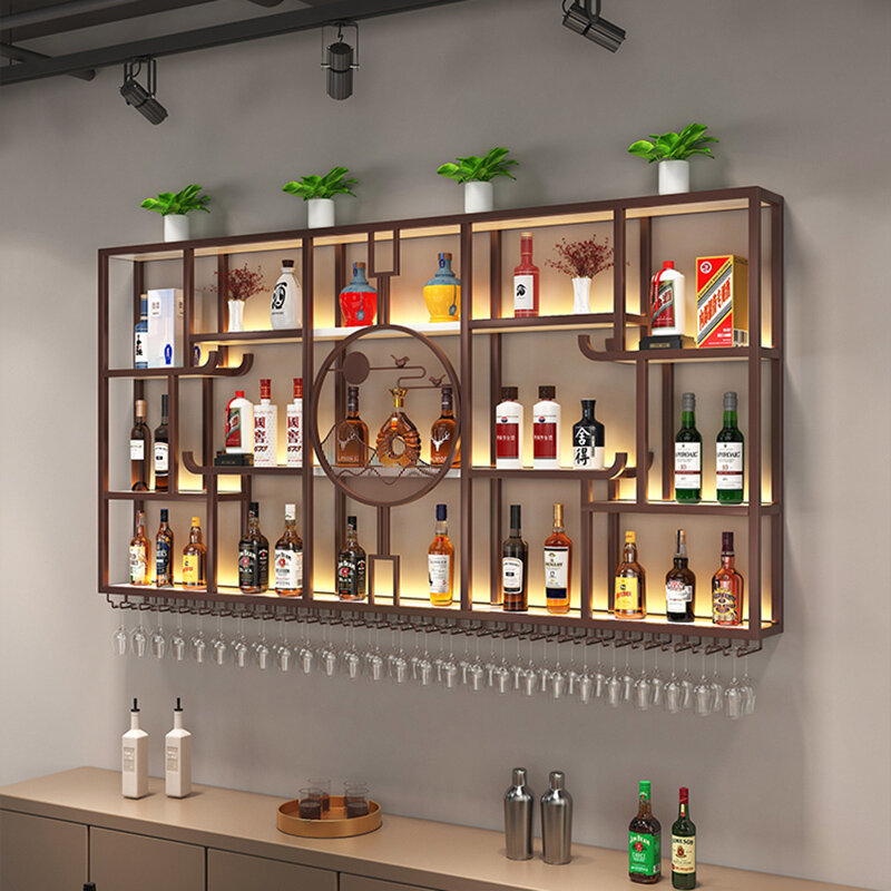 Whisky Display Móveis para Garrafas de Licor, Loja Wine Cabinet, Sala de Estar Luxury Drinks, Industrial Bar Prateleira, Wall Mounted