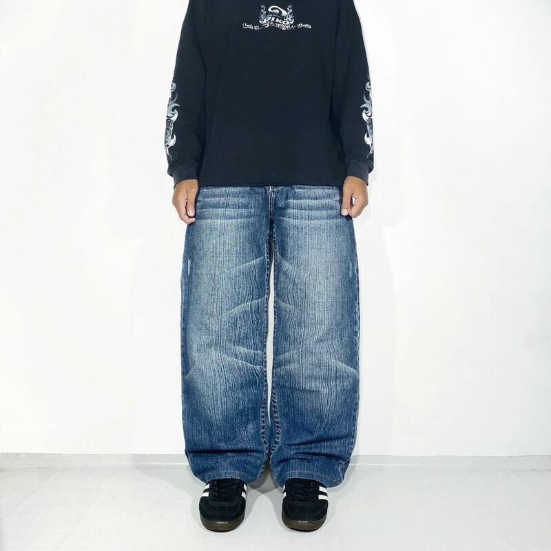 Streetwear Y2K celana kebesaran Pria Wanita, Jeans Denim pola kelelawar Harajuku Hip Hop bercetak longgar