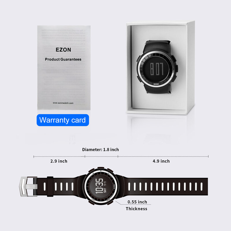 EZON นาฬิกาข้อมือดิจิตอลสำหรับผู้ชายผู้หญิง, นาฬิกาแฟชั่นโครโนกราฟนับแคลอรี่ T029ออกกำลังกายกลางแจ้งกันน้ำ50ม.