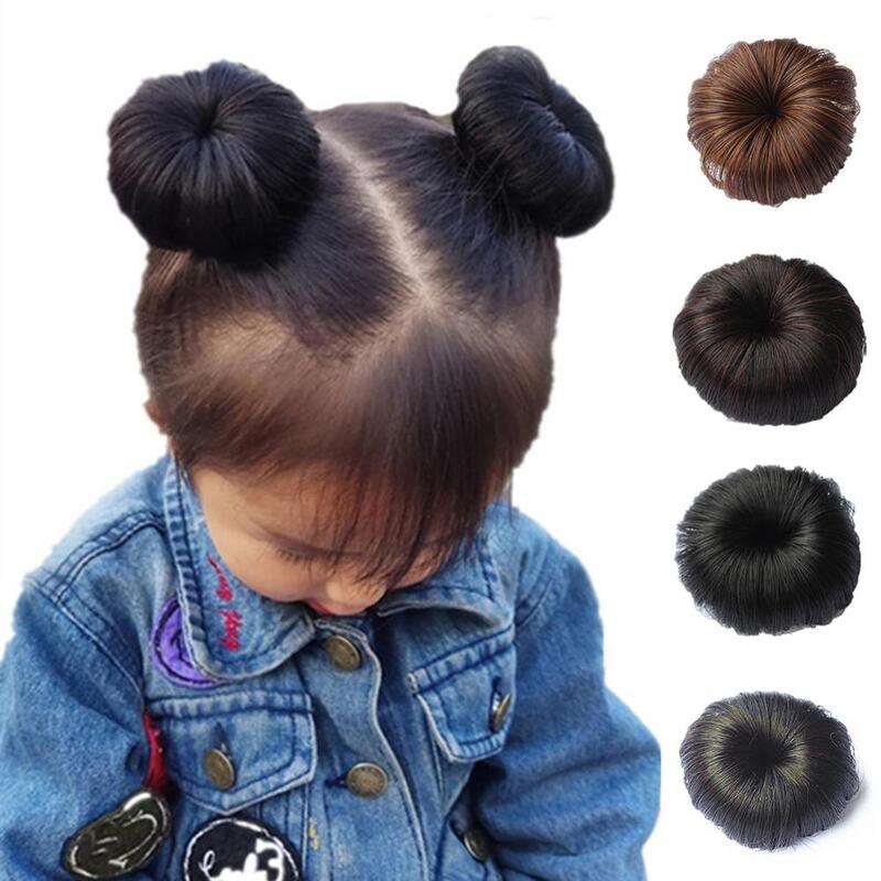 6.5*2.5cm dzieci dziewczynki przyrząd do koka z włosów przedłużanie peruka do włosów faliste kręcone pączki czignony włosy peruka ze szpilką czarno-brązowa szaro