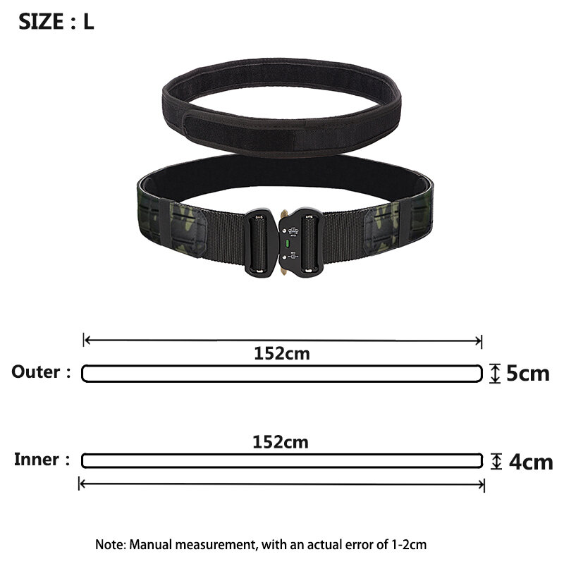 150cm long double layer tactical belt with adjustable length for men's outdoor hunting and combat belt
