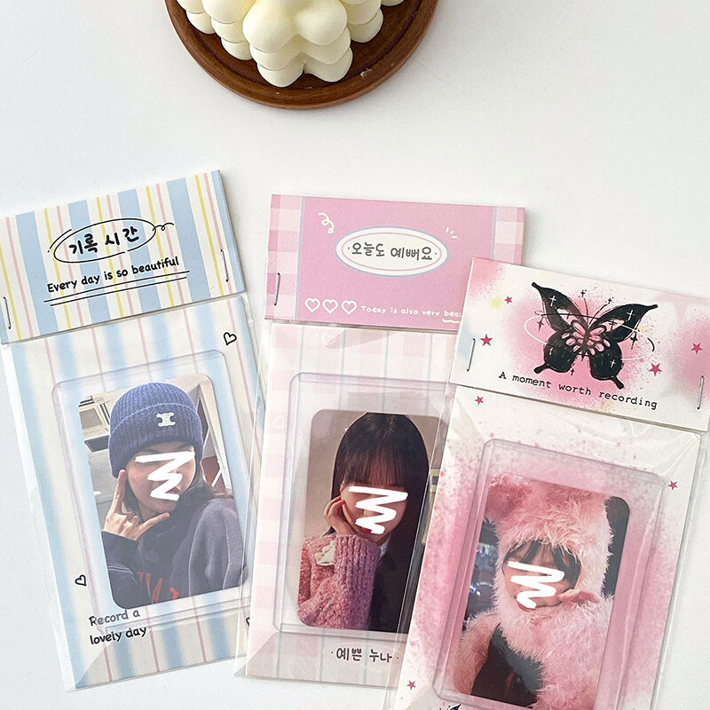 10Set bergaris INS kartu kertas kepala kembali Kpop Photocard pemegang kemasan bahan hadiah DIY Idol foto kartu kecil dekoratif