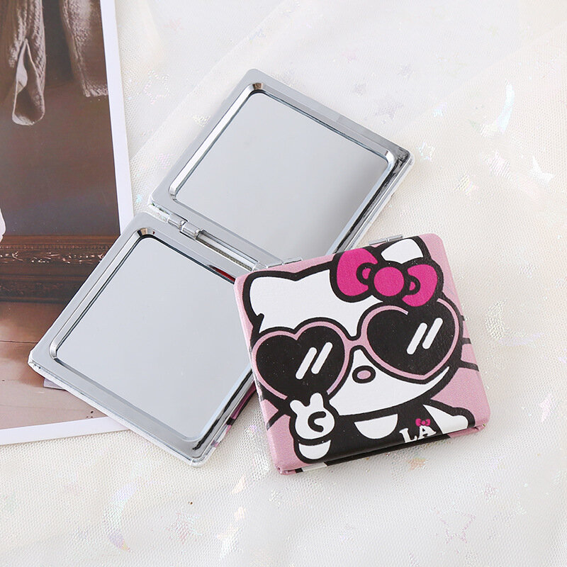 Кавайное зеркало, портативное маленькое зеркало Hello Kitty Sanrio, портативное складное зеркало, двустороннее узор, подарок для девушек для макияжа