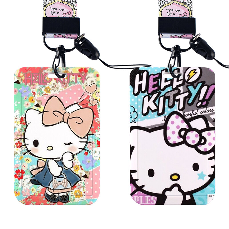 W Sanrio Hello Kitty custodia per carte Kawaii Figure Kuromi Melody Cosplay Badge ID porta carte di credito cinghie per il collo cordino