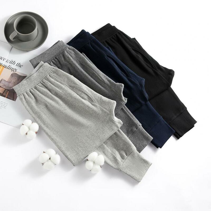 Leggings de cintura elástica monocromática masculina, anti-pilling, ajuste próximo, roupa íntima, calças para uso interno, plus size, outono, inverno