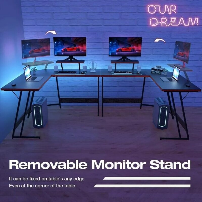 Компьютерный стол с большой подставкой для монитора, подходящий для прочных рабочих станций для письма в домашних офисах (черный, 51 дюйм)