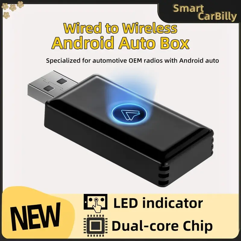 Mini Adaptador Sem Fio Auto Android, Com Fio, Smart Carplay, Ai Box, Bluetooth, WiFi, Atualização, Novo