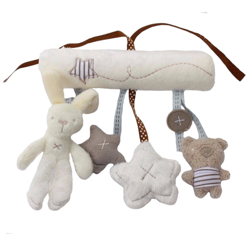 2023  New Hanging Bed Rabbit baby Hand Bell Safety Seat Plush Toy Multifunctional Plush Toy Stroller Mobile Gifts