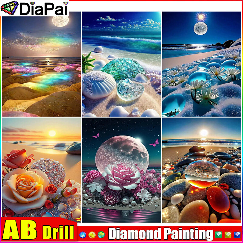 DIAPAI AB 5d Diamond Painting Full Square/Round "Beach Stones Roses" Picture Of Rhinestone DIY Diamond Embroidery Home Decor