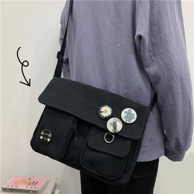 Schattige Canvas Tas Wilde Student Vrouwen Handtassen Schoudertas Vrouwelijke Japanse Harajuku Diagonale Crossbody Tassen Voor Meisje Buidel Bolsas