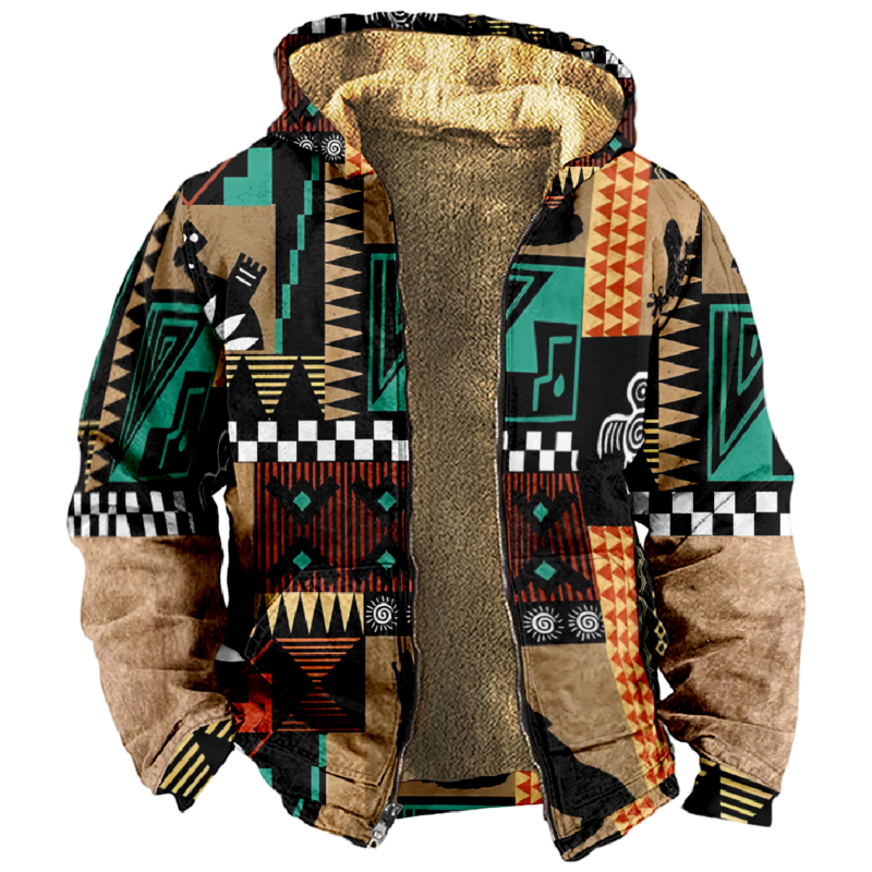 Stammes drucke Grafik Vintage ethnischen Hoodie Langarm Reiß verschluss Sweatshirt Stand Kragen Mantel Frauen Männer tägliche Winterkleid ung