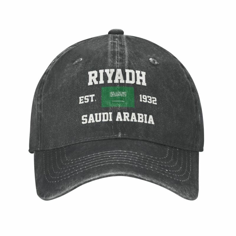 قبعة بيسبول راية سعودية عتيقة ، نمط للجنسين ، قبعة سناباك من الدنيم المتعثرة ، EST.1932 ، الرياض للأنشطة الخارجية