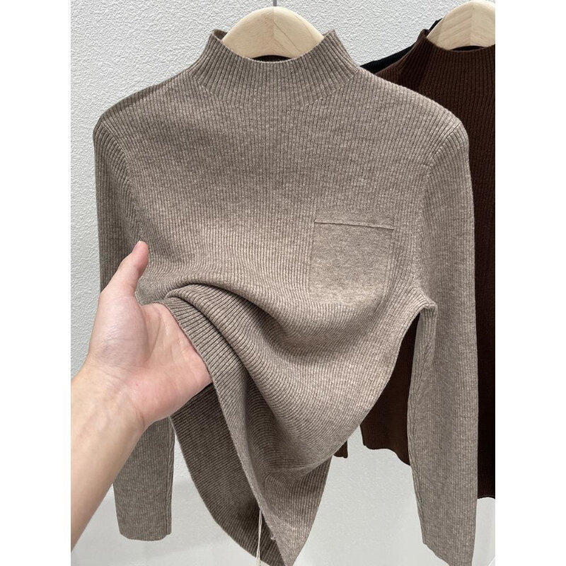 Nuovo mezzo dolcevita da donna maglione lavorato a maglia 2024 autunno inverno moda donna Pullover Basic top Casual Soft Knit Ladies Jumper