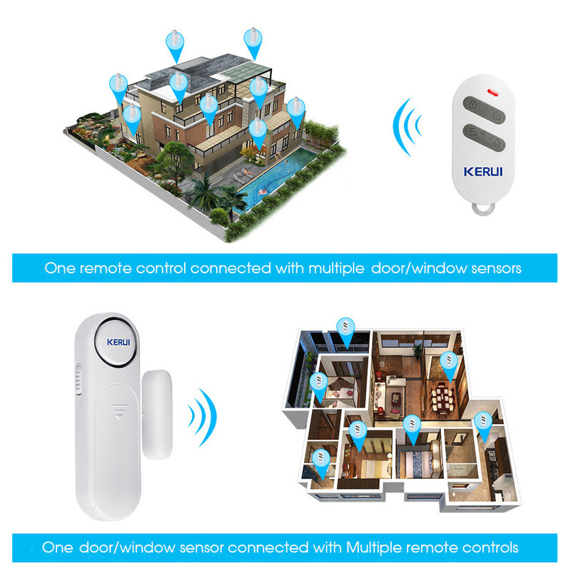 KERUI-Sensor de alarma inalámbrico para puertas y ventanas, Control remoto inteligente antirrobo de 300 pies y 120dB, seguridad del hogar para armario de niños