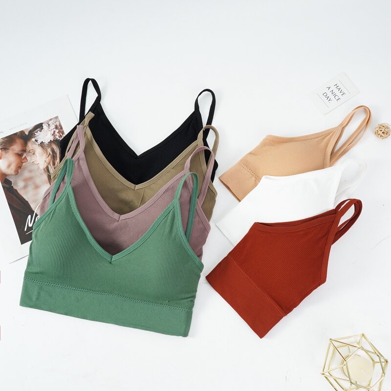 2Pcs Women Tank Crop Top Seamless Underwear Female Crop Tops Sexy Lingerie Intimates Fashion With Removable Padded Camisole
