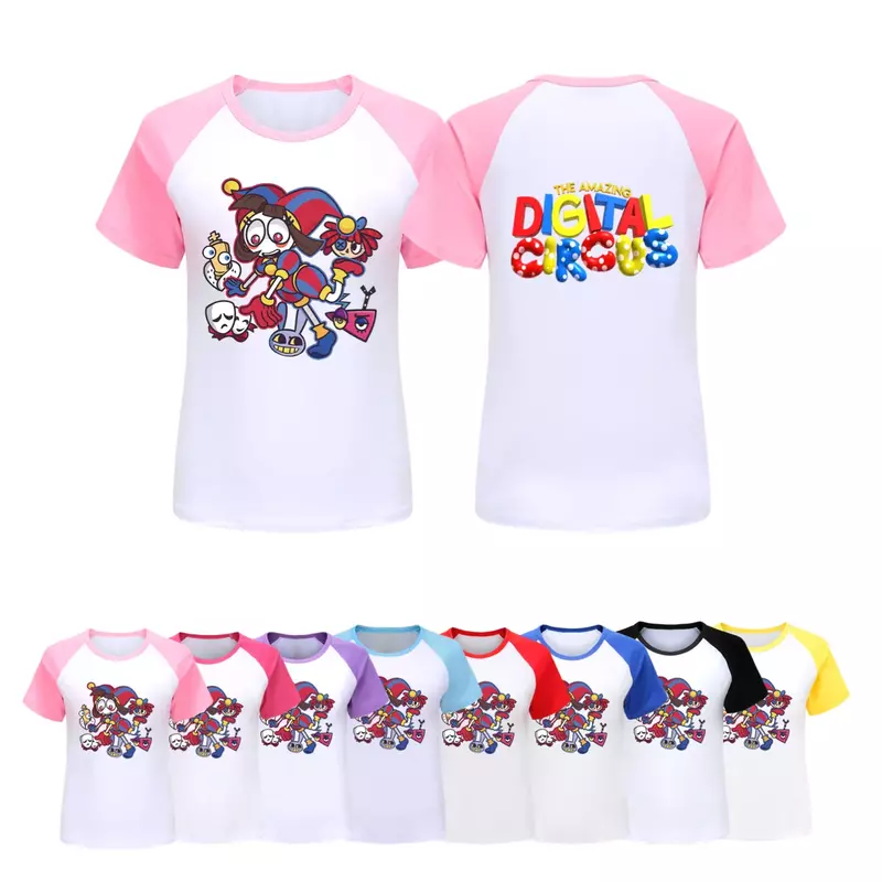 Camiseta de manga corta con estampado de circo Digital para niño, camisa de manga corta con parte delantera y trasera, Unisex, para primavera y verano, novedad