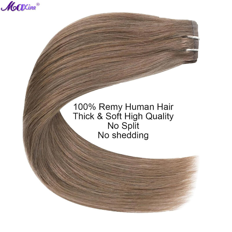 Klip dalam ekstensi rambut manusia pirang Platinum rambut Remy asli dengan bahan Pu tak terlihat 18 inci rambut lurus alami klip rambut ins