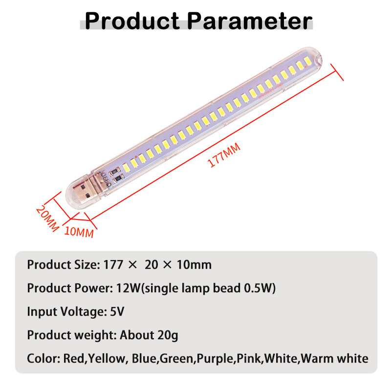 USB Lâmpada LED Colorida para Decoração do Quarto, Luzes Atmosfera, Luz Noturna, 24LEDs, Vermelho, Amarelo, Branco, Azul, Verde, Roxo, Rosa, DC5V