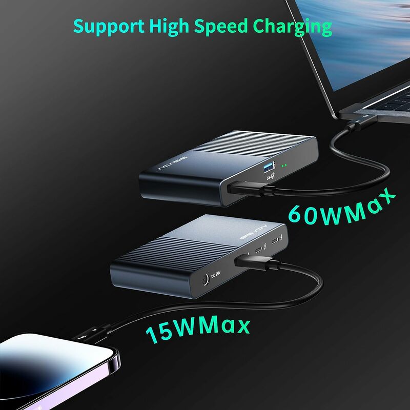 Acasis-thunderbolt 4ドッキングステーション、40 gbps、USB 4.0、5 in 1、type-cデッキ、8k @ 60hz、ビデオ出力、macbook pro用のPD充電