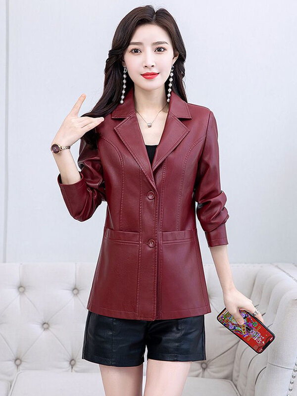 2023 Spring Autumn Sheepskin Jacket Women Short Coat Slim Single-breasted Casual Tops Lady Small Outerwear Leather Blazer Coats