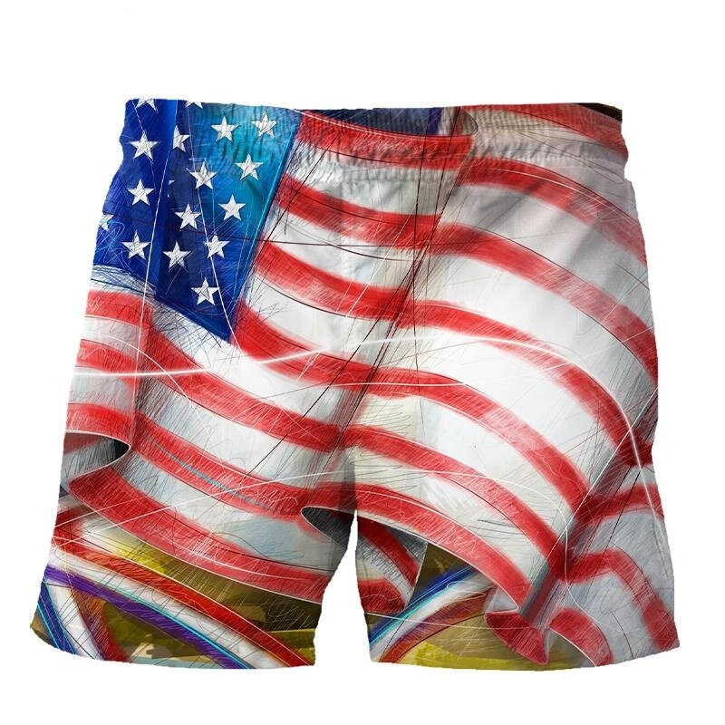 Шорты мужские пляжные с 3D-принтом, свободные плавки с американским флагом и графикой статуи Свободы, короткие штаны, одежда на лето
