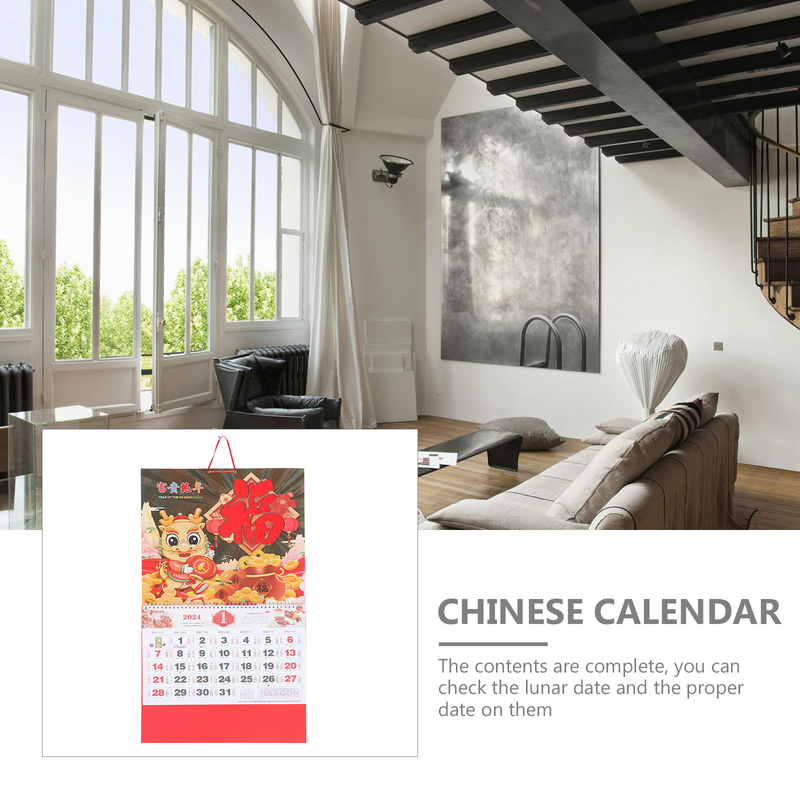Calendario de pared decorativo, colgante de estilo chino, delicado, artístico, tradicional, Año Nuevo, 2024