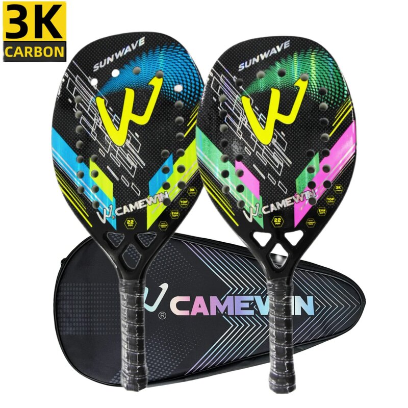 Camewin-raqueta de tenis de playa 3K, fibra de carbono completa, superficie rugosa, deportes al aire libre, raqueta de pelota para hombres, mujeres, adultos, jugador mayor