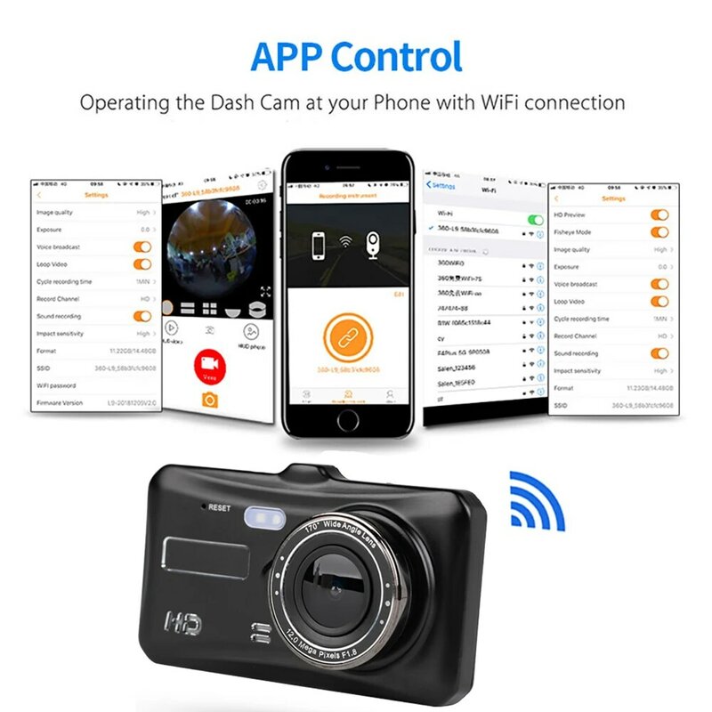 Carro DVR WiFi Full HD Dash Cam, Câmera de Visão Traseira do Veículo, Gravador de Vídeo, Visão Noturna, Auto DVRs, Dashcam, GPS, Acessórios do carro, 1080P