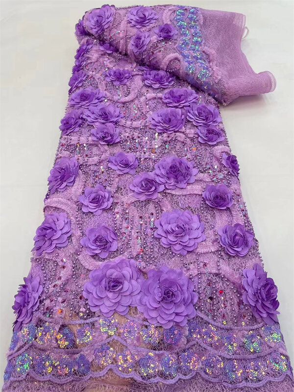 Африканская кружевная ткань с блестками для шитья свадебного платья, французское Тюлевое 3D цветы, нигерийский жених, бисерное кружево, высокое качество, 2024