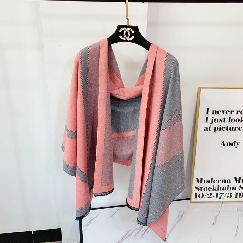 Women Cashmere Scarf Autumn Winter Long Scarf V-shaped Color Matching Warm Thick Shawl Pashmina  Luxury Scarf Women Designers