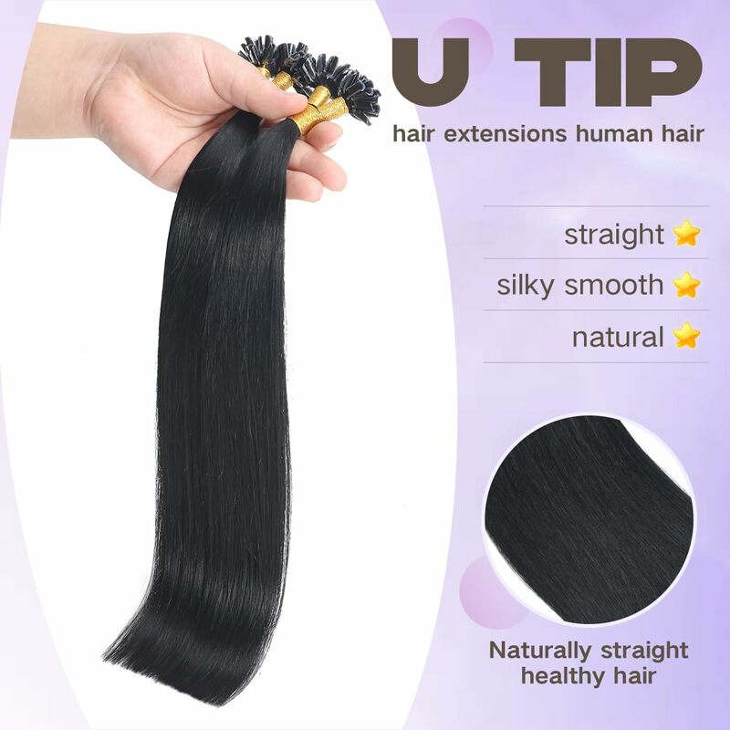 Прямые U-образные волосы для наращивания, человеческие волосы #1, черные человеческие волосы без повреждений, U-образные человеческие волосы для наращивания, 100 прядей/упаковка, 14-24 дюйма