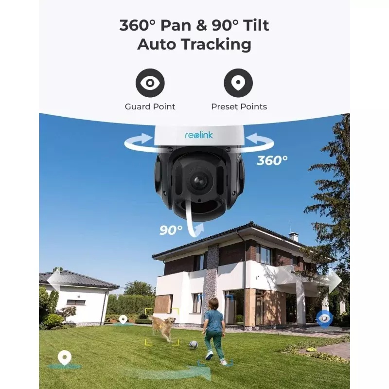 REOLINK-PTZ Sistema De Câmera De Segurança, Visão De 360 Graus, Câmera PoE com Zoom Óptico 16X, Vigilância Ao Ar Livre, Faixas Automáticas Hu, 4K