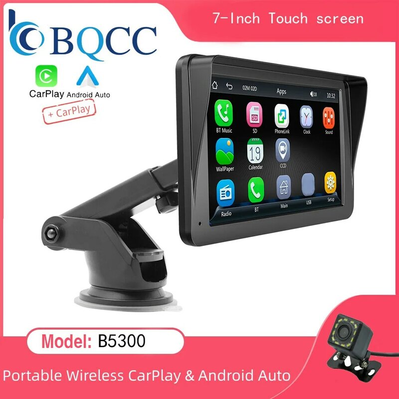 Uniwersalne 7-calowe radio samochodowe multimedialny odtwarzacz wideo bezprzewodowy Carplay i bezprzewodowy Android Auto osłona przeciwsłoneczna z ekranem dotykowym 5300