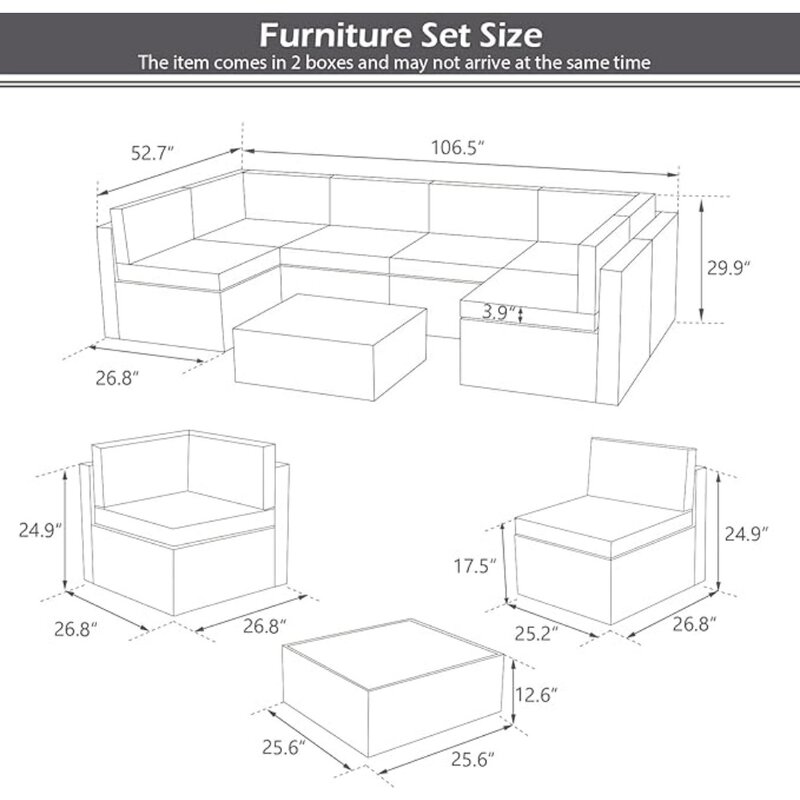 Ensemble de canapé sectionnel extérieur modulaire, ensemble de meubles, WUNICEF, rotin PE, ensemble de conversation, 7 pièces