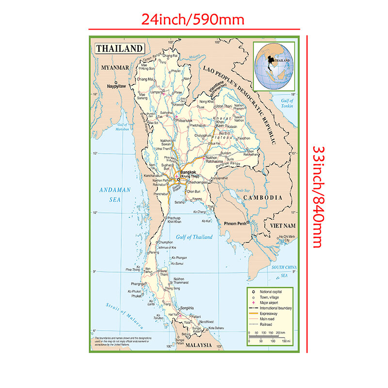 59*84cm mapa administracyjna tajlandii plakat artystyczny i druk włóknina płótno malarstwo salon dekoracje do domowego biura