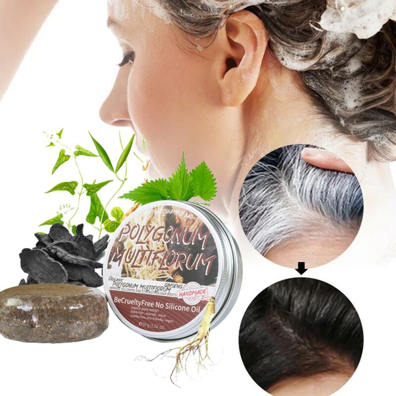 60G He Shou Wu Hira Shampoo oscurante Bar Shampoo per la cura dei capelli Bar sapone fatto a mano biologico naturale efficace capelli grigi Reverse